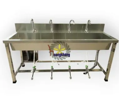 Máng Rửa Tay Van Đạp Chân 4 Vòi Inox 304