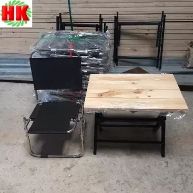 Ghế xếp inox vải đen, ghế xếp lưng ngắn trà sữa