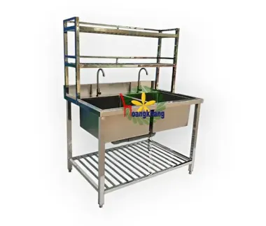 Chậu Rửa Inox Công Nghiệp 2 Học Kệ Dưới Và 2 Kệ Trên