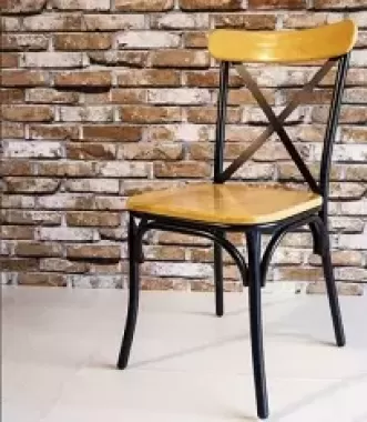 Ghế chữ X mặt gỗ, ghế nhà hàng chân sắt mặt ngồi gỗ