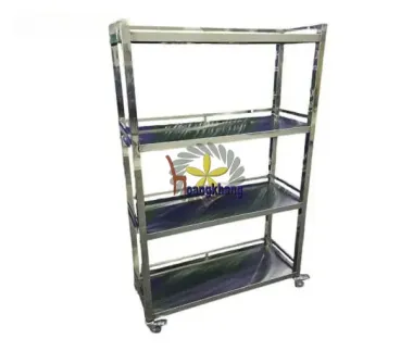 Kệ Mặt Phẳng Inox 304 1m10 4 Tầng Có Bánh Xe