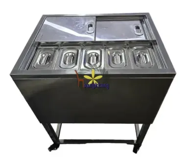 Thùng Đá Inox 201 Âm Quầy Có Khay Topping Kích Thước 650*500*400mm
