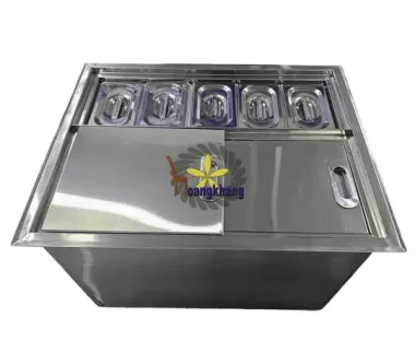 Thùng Đá Inox 304 Âm Quầy Có Khay Topping Kích Thước 650*500*400mm