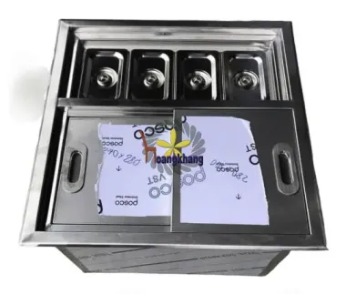 Thùng Đá Inox 304 Âm Quầy Có Khay Topping Kích Thước 550*500*400mm