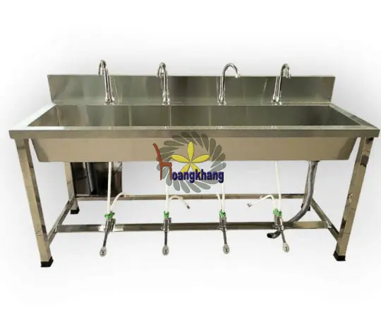 Máng Rửa Tay Van Đạp Chân 4 Vòi Inox 304