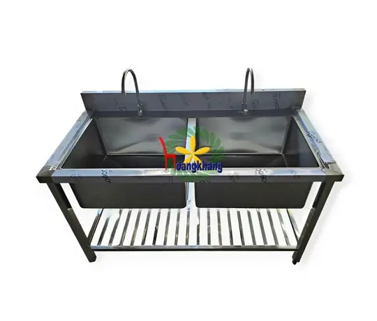 Chậu Rửa Inox 2 Hộc Công Nghiệp Có Kệ Dưới