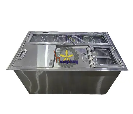 Thùng Đá Inox 304 Âm Có Khay Topping Kích Thước 800*500*400mm